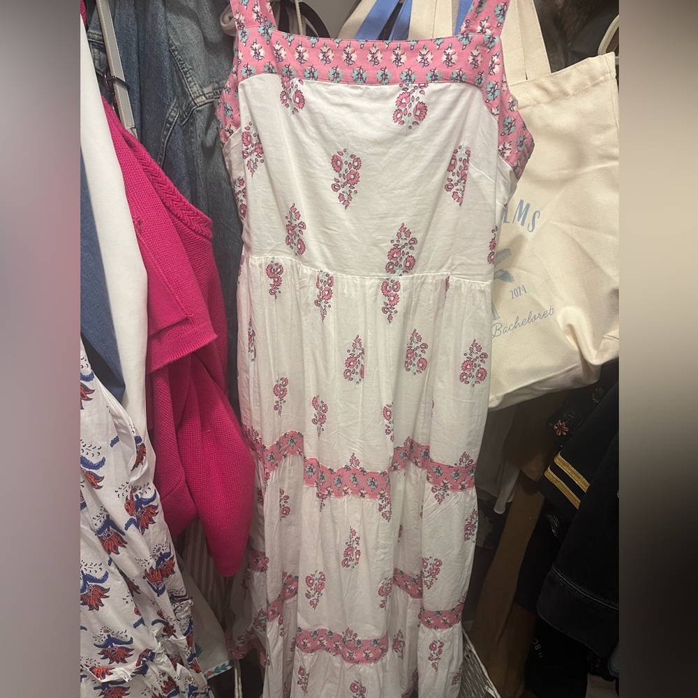 WORN 1x - BLOCK-PRINT SQUARENECK TIERED MIDI DRESS - Picture 3 of 3